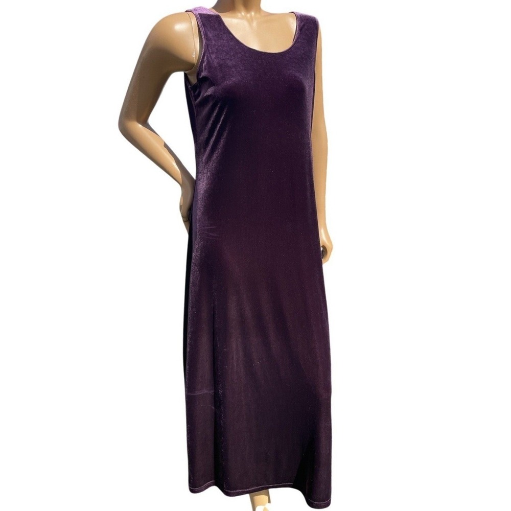 K Studio Purple Velvet Sleeveless Midi Dress 14 Vintage 90s Stretch Sheath Slit